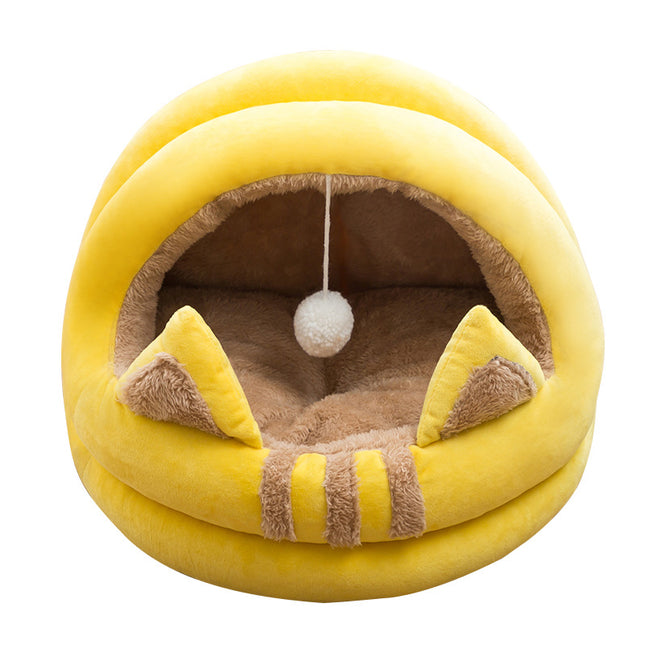 Semi Enclosed Cat House Bed with Removable Cushion