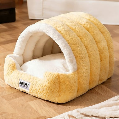 Jacquard Curved Semi Enclosed Warm Pet Bed for Dogs and Cats