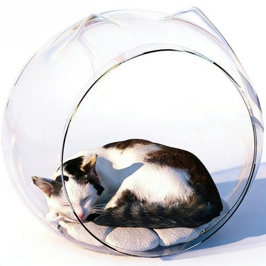 Transparent Space Capsule Cat Bed with Large Ventilated Design