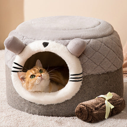 Insulated Enclosed 2-in-1 Pet Bed and Stool for Cats and Small Dogs