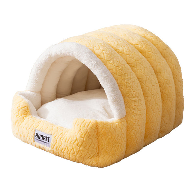 Jacquard Curved Semi Enclosed Warm Pet Bed for Dogs and Cats