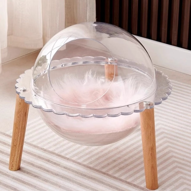 Acrylic Space Capsule Cat Bed Transparent Semi Enclosed