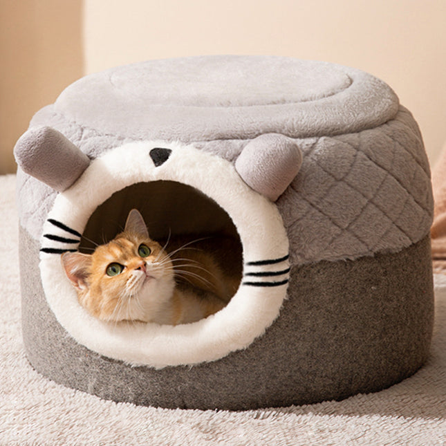Insulated Enclosed 2-in-1 Pet Bed and Stool for Cats and Small Dogs