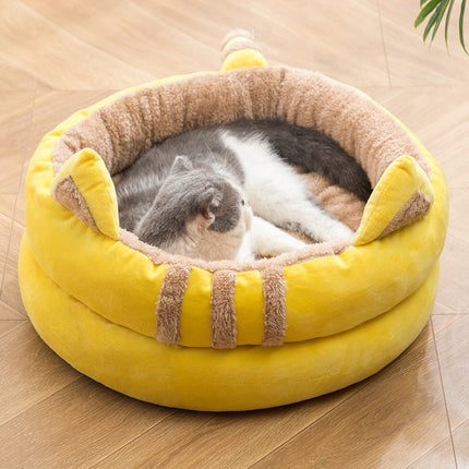 Semi Enclosed Cat House Bed with Removable Cushion